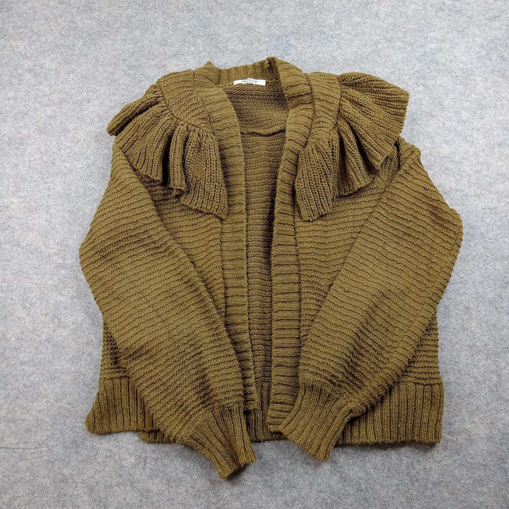Madewell Sweater Womens Small‎ Green Cardigan Knit Ruffle Collar Open Front
